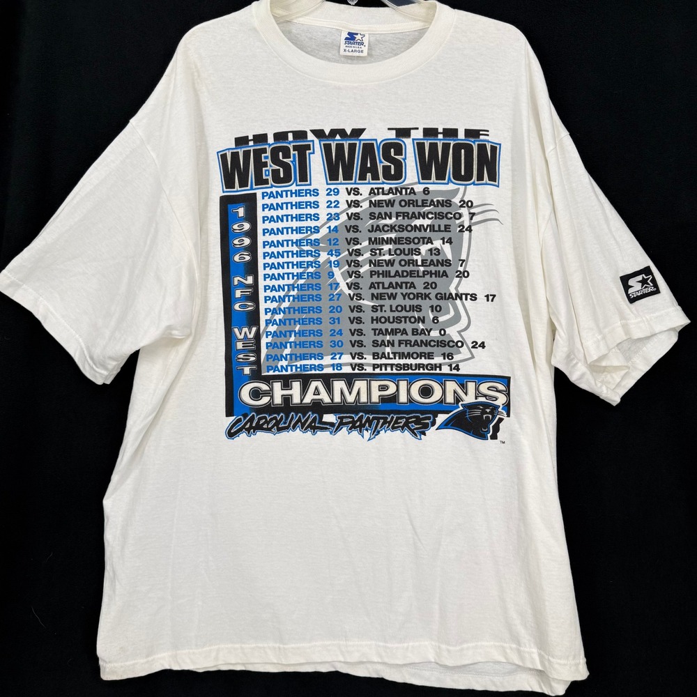 Vintage Starter Carolina Panthers 1996 NFC West Champions T-Shirt XL White USA